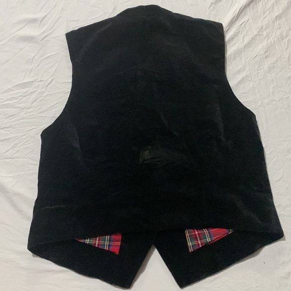 Vintage Karen Scott Christmas Vest velvet plaid lining stockings bells med - Picture 8 of 9